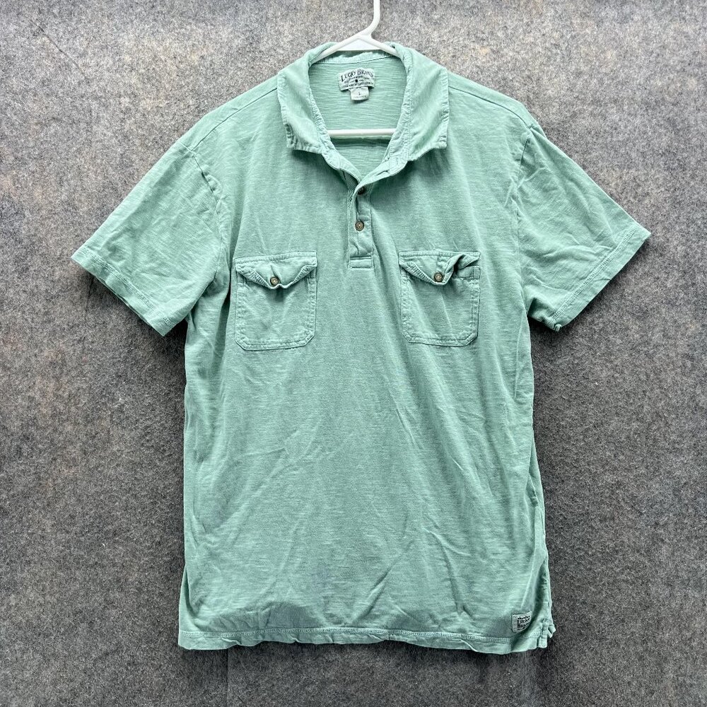 Lucky Brand Polo Shirt Men Large Teal Blue Casual Preppy Dress Cotton Vintage - Picture 1 of 12
